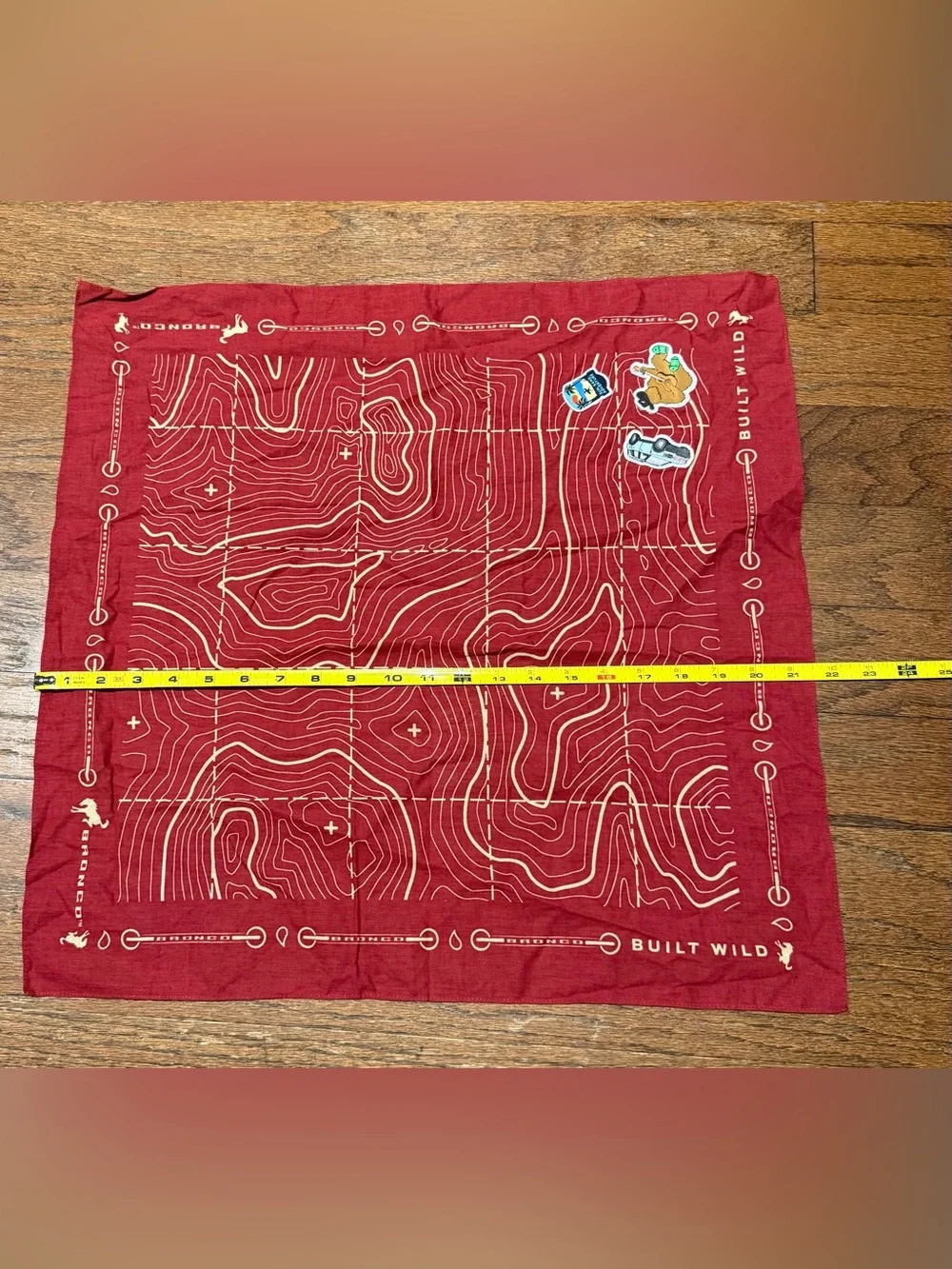 Ford Bronco Built Wild Topographic Map Bandana w/ Embroidered Patches – Rust Red